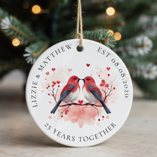 Two Love Birds Wedding Anniversary Photo Ceramic Tree Decoration