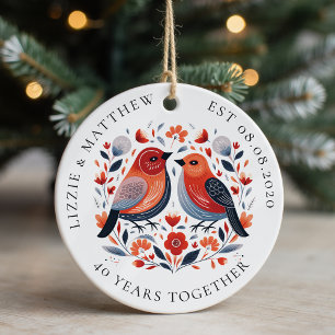 Two Love Birds Wedding Anniversary Photo Ceramic Tree Decoration