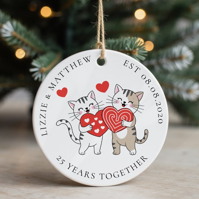 Two Love Cats Wedding Anniversary Photo Ceramic Tree Decoration (Creator Uploaded)