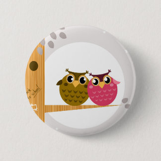 Two love Owls on tree with Moon 6 Cm Round Badge