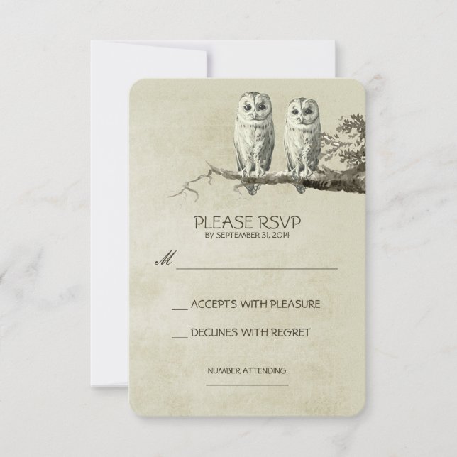 TWO LOVELY OWLS RUSTIC WOODLAND RSVP CARDS (Front)