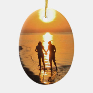 Two lovers at sunrise ceramic tree decoration