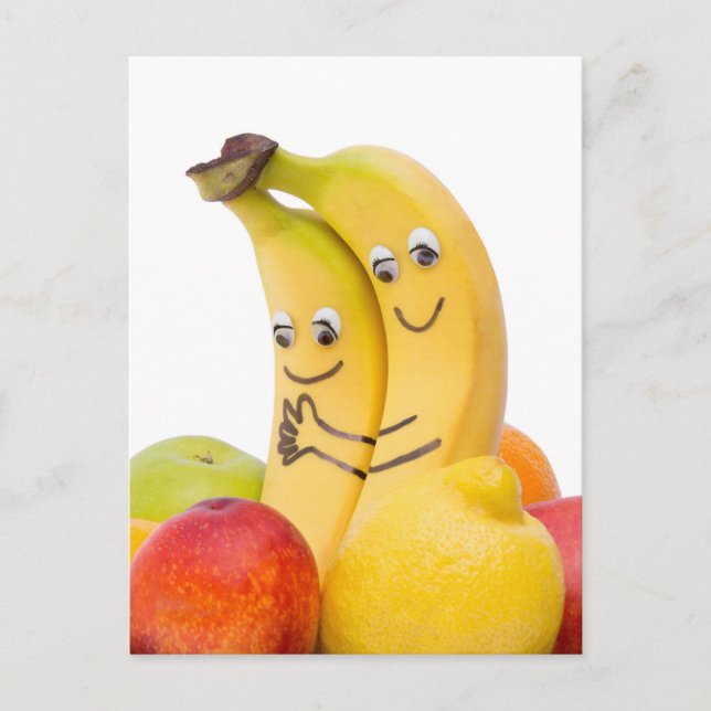 Two loving bananas with eyes and mouth postcard (Front)