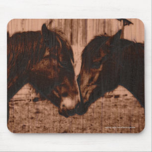 Two Loving Horses Wood-burning effect Equine Image Mouse Pad