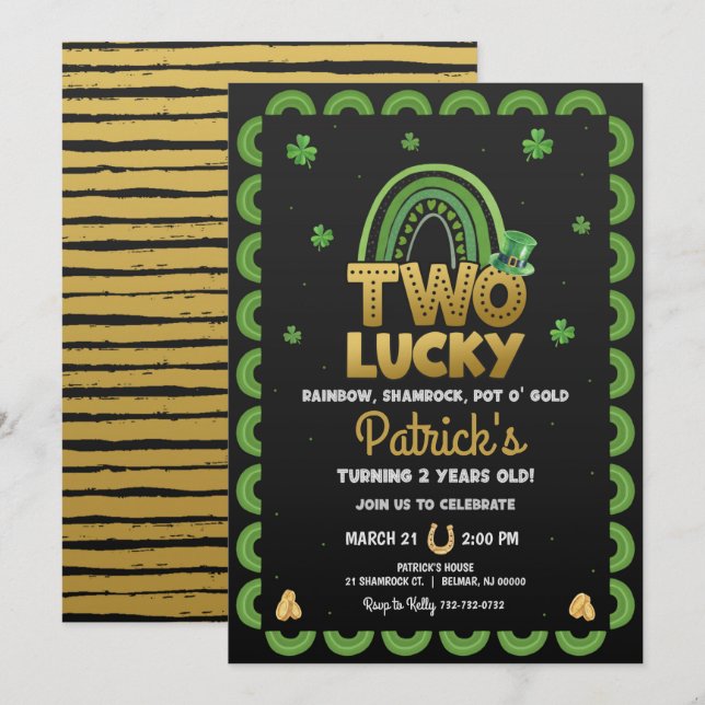 Two Lucky Birthday Invitation St Patrick's Day (Front/Back)