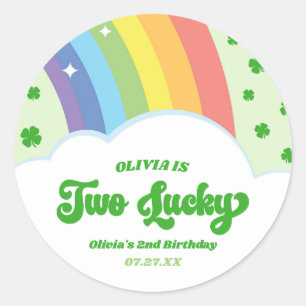 Two Lucky Charm Rainbow 2nd Birthday Party Classic Round Sticker
