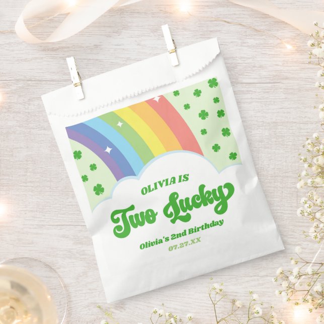 Two Lucky Charm Rainbow 2nd Birthday Party Favour Bags (Clipped)