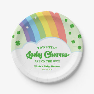 Two Lucky Charms Rainbow Twins Baby Shower Paper Plate