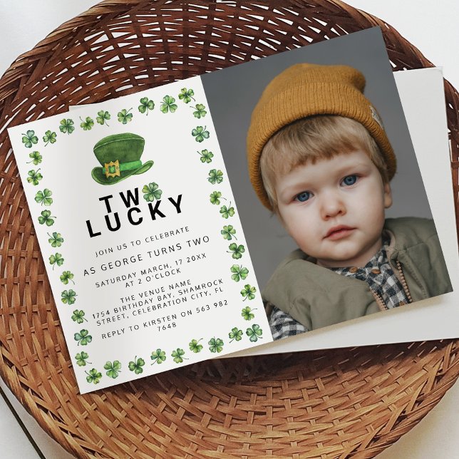 Two Lucky Shamrock Photo Birthday Party Invitation (Creator Uploaded)