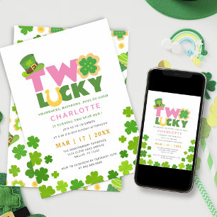 Two Lucky Shamrocks 2nd Birthday St. Patrick's Day Invitation
