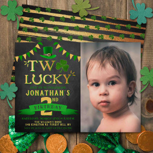 Two Lucky St. Patrick's Day 2nd Birthday Photo Invitation