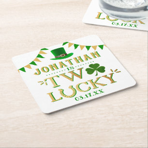 Two Lucky St. Patrick's Day 2nd Birthday Square Paper Coaster