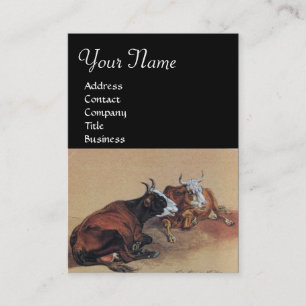 TWO LYING COWS MONOGRAM,black Business Card