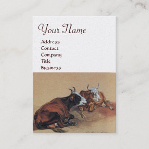 TWO LYING COWS MONOGRAM,White pearl paper Business Card