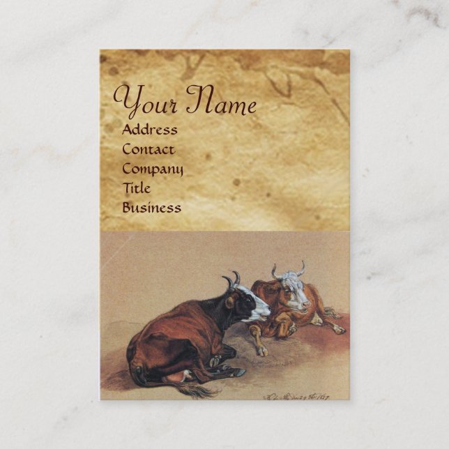 TWO LYING COWS  Parchment Business Card (Front)