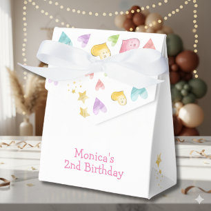 Two magical pastel unicorn second birthday favour box