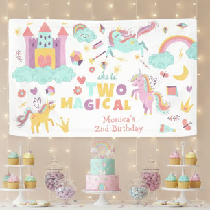 Two magical rainbow pastel unicorn second birthday banner