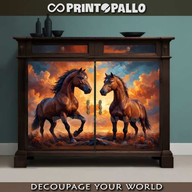 Two majestic horses in the light of the sunset. tissue paper (Creator Uploaded)