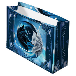 Two majestic wolf heads large gift bag