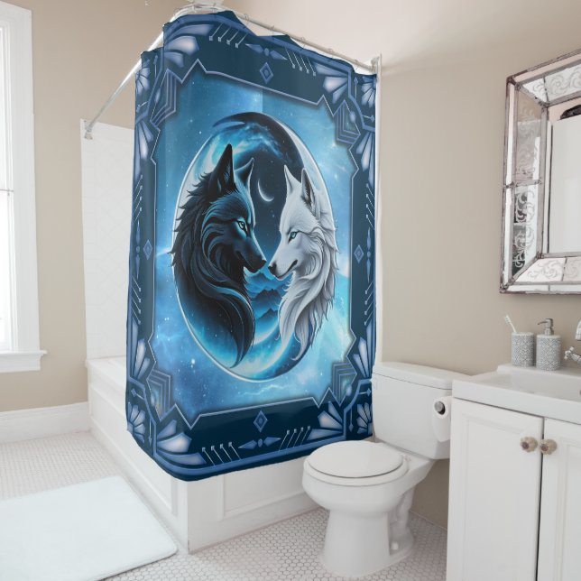 Two majestic wolf heads shower curtain (In Situ)