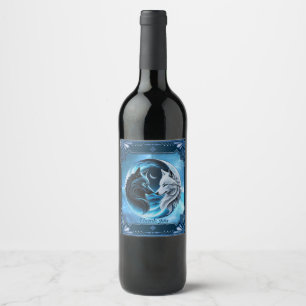 Two majestic wolf heads wine label