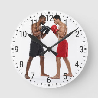 Two Male Boxers Facing Off Boxing Gym Decor Round Clock