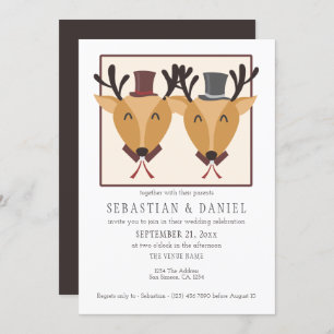 Two Male Deer In Top Hats Gay Wedding Invitation