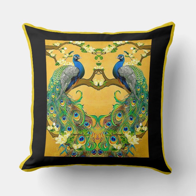 Two Male Indian Blue Peacocks Cushion (Front)
