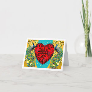 Two Male Indian Blue Peacocks Eternal Heart Note   Card