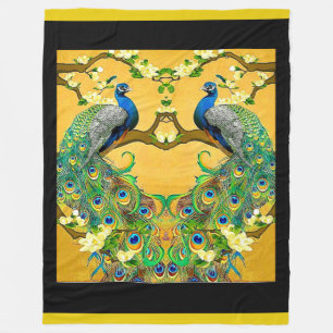 Two Male Indian Blue Peacocks Fleece Blanket