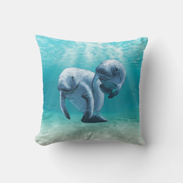 Two Manatees Swimming Cushion (Front)