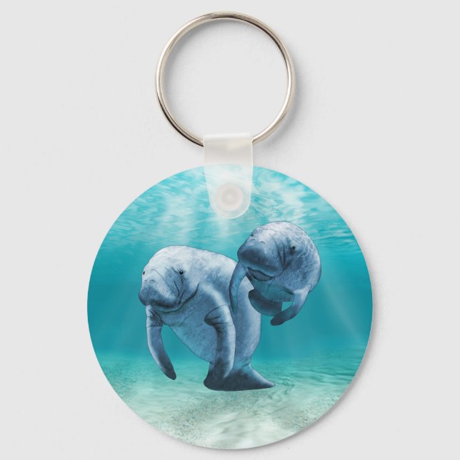 Two Manatees Swimming Key Ring (Front)