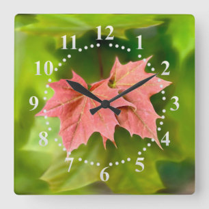 Two maple leaves square wall clock