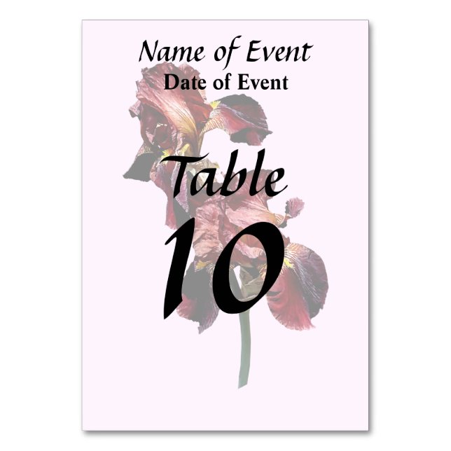 Two Maroon and Yellow Irises Table Number (Back)
