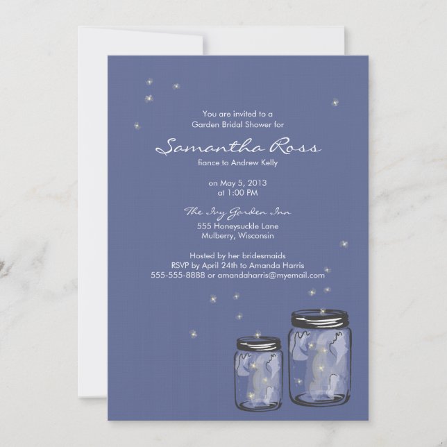 Two Mason Jars & Fireflies Bridal Shower Invitation (Front)