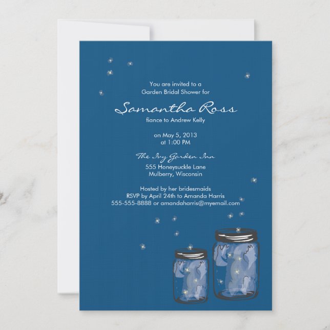 Two Mason Jars & Fireflies Bridal Shower Invitation (Front)