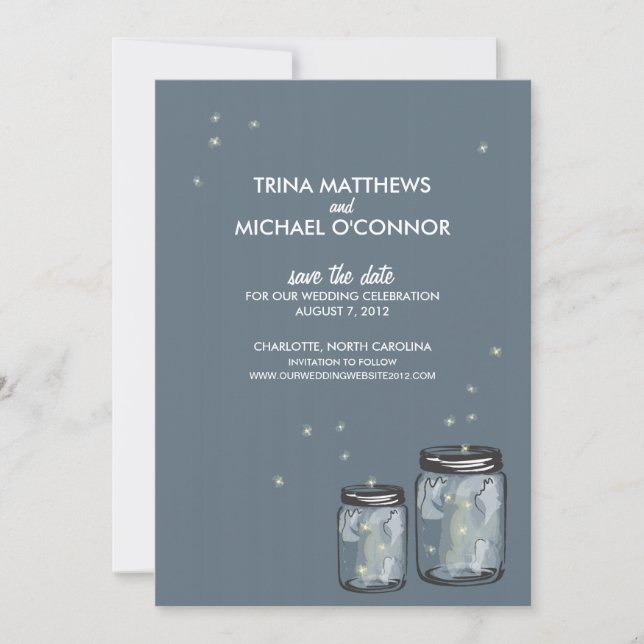 Two Mason Jars & Fireflies Save the Date (Front)