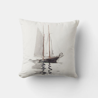 Two-masted Schooner with Dory by Winslow Homer Cushion