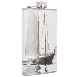 Two-masted Schooner with Dory by Winslow Homer Hip Flask