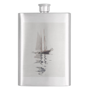 Two-masted Schooner with Dory by Winslow Homer Hip Flask