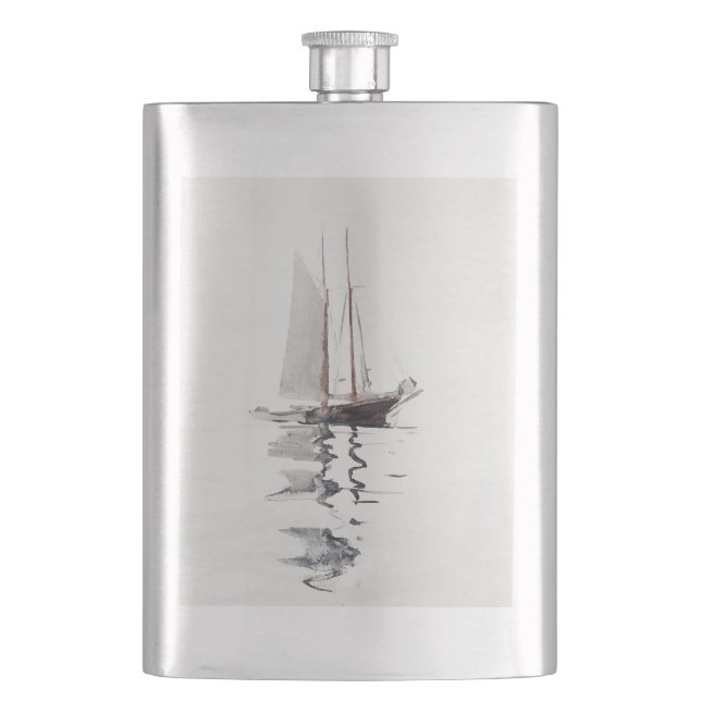 Two-masted Schooner with Dory by Winslow Homer Hip Flask (Front)