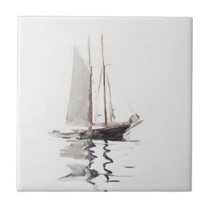 Two-masted Schooner with Dory by Winslow Homer Tile