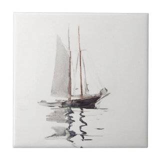 Two-masted Schooner with Dory by Winslow Homer Tile