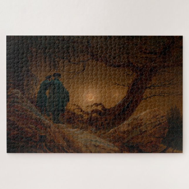 Two Men Contemplating the Moon at Night Jigsaw Puzzle (Horizontal)