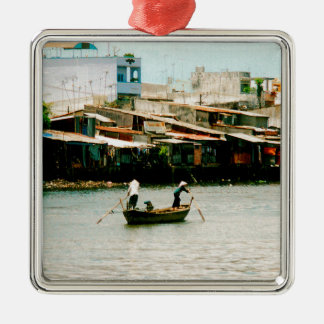 Two men on a boat - Saigon River. Metal Tree Decoration