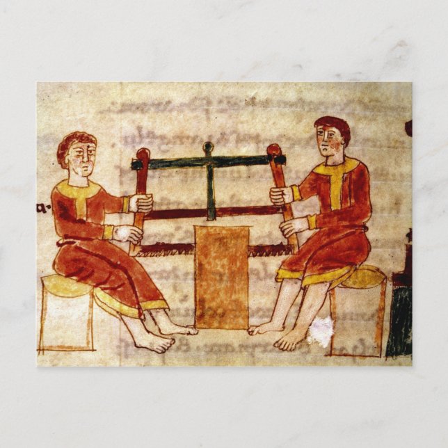 Two Men Sawing Wood, from 'De Universo' Postcard (Front)