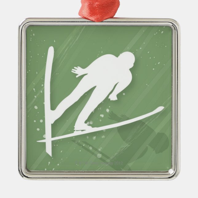 Two Men Ski Jumping Metal Tree Decoration (Front)