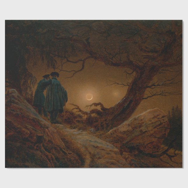 Two Men Watching the Moon at Night Wrapping Paper (Flat)