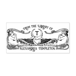 Two Mermaids Library Book Name Initial Self-inking Stamp