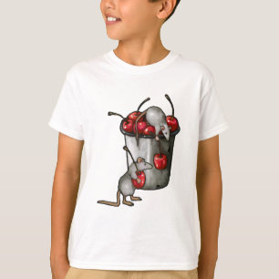 Two MICE Stealing Cherries, Bucket of Cherries Art T-Shirt